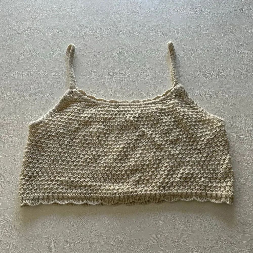Aeropostale Knit Cropped Cami Tank Top Beige Textured Sleeveless Women’s Size L
